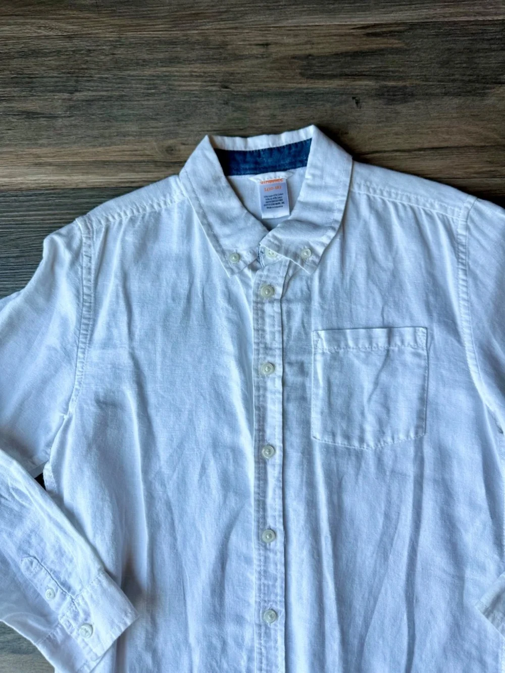 Lightweight Linen‎ Cotton Blend White Button Down Shirt Boys Size L 10-12